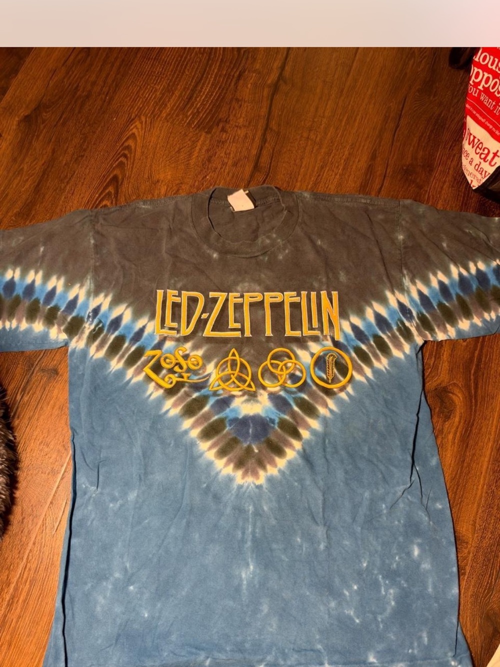 Liquid Blue Led Zeppelin Tie-Dye Tee in Blue and Black with Yellow Logo